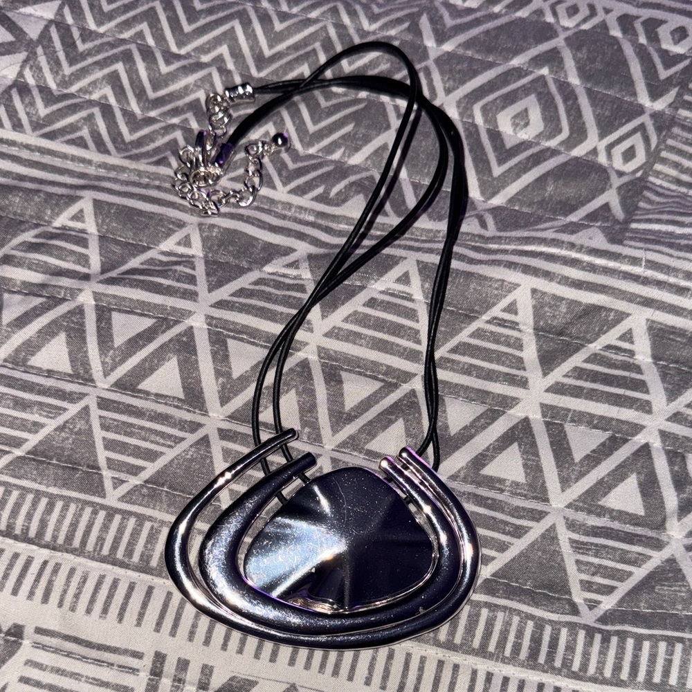 Chico's Silver and Black Modern Pendant Necklace